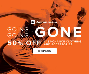 One Day Only! Take 50% Off Select Clothing and Accessories (While Supplies Last, Over 400 SKU’s Included) at Bodybuilding.com! Use Promo Code ALLMUSTGO and Save Now!